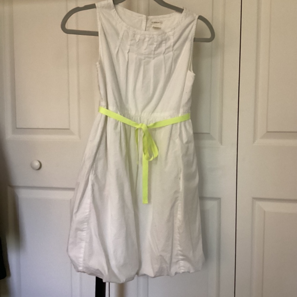 Crewcuts White Poplin Dress with Green Belt